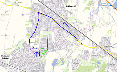Übersichtsplan zur Vollsperrung der FFB 11 Gröbenzeller Straße ab 21. September 2026 Übersichtsplan zur Vollsperrung der FFB 11 Gröbenzeller Straße ab 21. September 2026